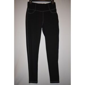 Vooveeya Womens Leggings, High Waisted, Back Pockets, Tummy Control‎ Black Sz L